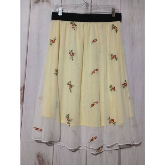 LuLaRoe Skirt Ladies Medium‎ Yellow Floral Pull On Waist - Picture 2 of 6